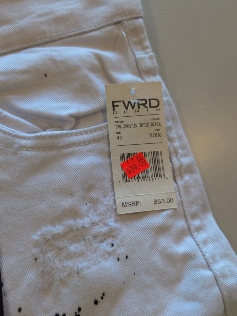 FWRD Denim Shorts Men's Sz 40 Black White Ripped Distressed Grunge Cargo NWT - Picture 5 of 16
